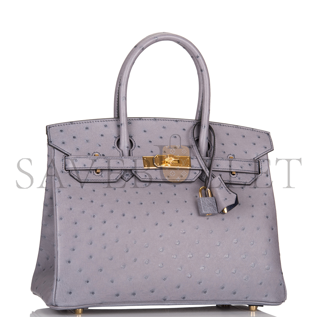 HERMÈS MASTER BIRKIN 30 OSTRICH LEATHER LAVENDER GOLD BUCKLE H041933CK80 (30*22*16cm)